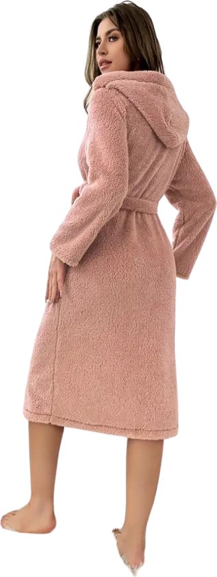 Nivard Badjas Femme - Polaire - Katoen - Eponge - Sauna - Hammam - Gaufre - Peignoir - Duster - Peignoir - Kimono - Pêche XL