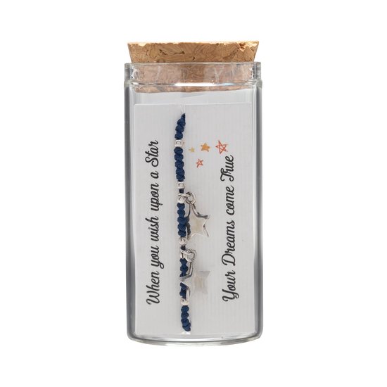 Coffret cadeau, bracelet en bouteille, deux étoiles en tissu bleu