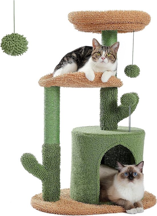 Arbre à chat Cactus pour Chats 78 cm - Vert et marron / Arbre à chat Cactus / Chats de petite à moyenne taille / Tour à chat / Maison à chat / Corde en sisal