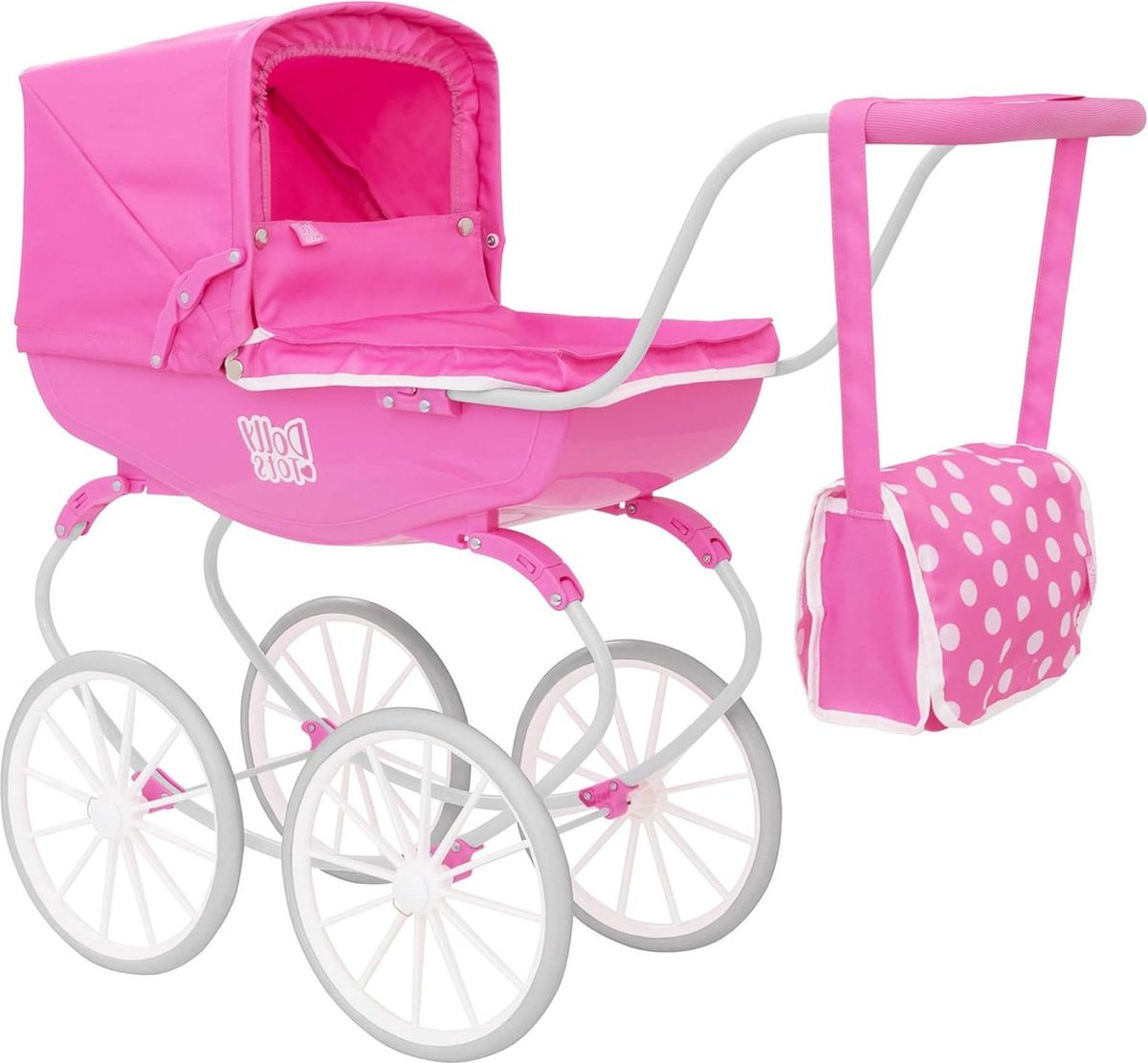Poppenwagen in traditionele stijl hoogwaardige Engelse duwwagen met witte wielen en tas 3 jaar + poppenstoel