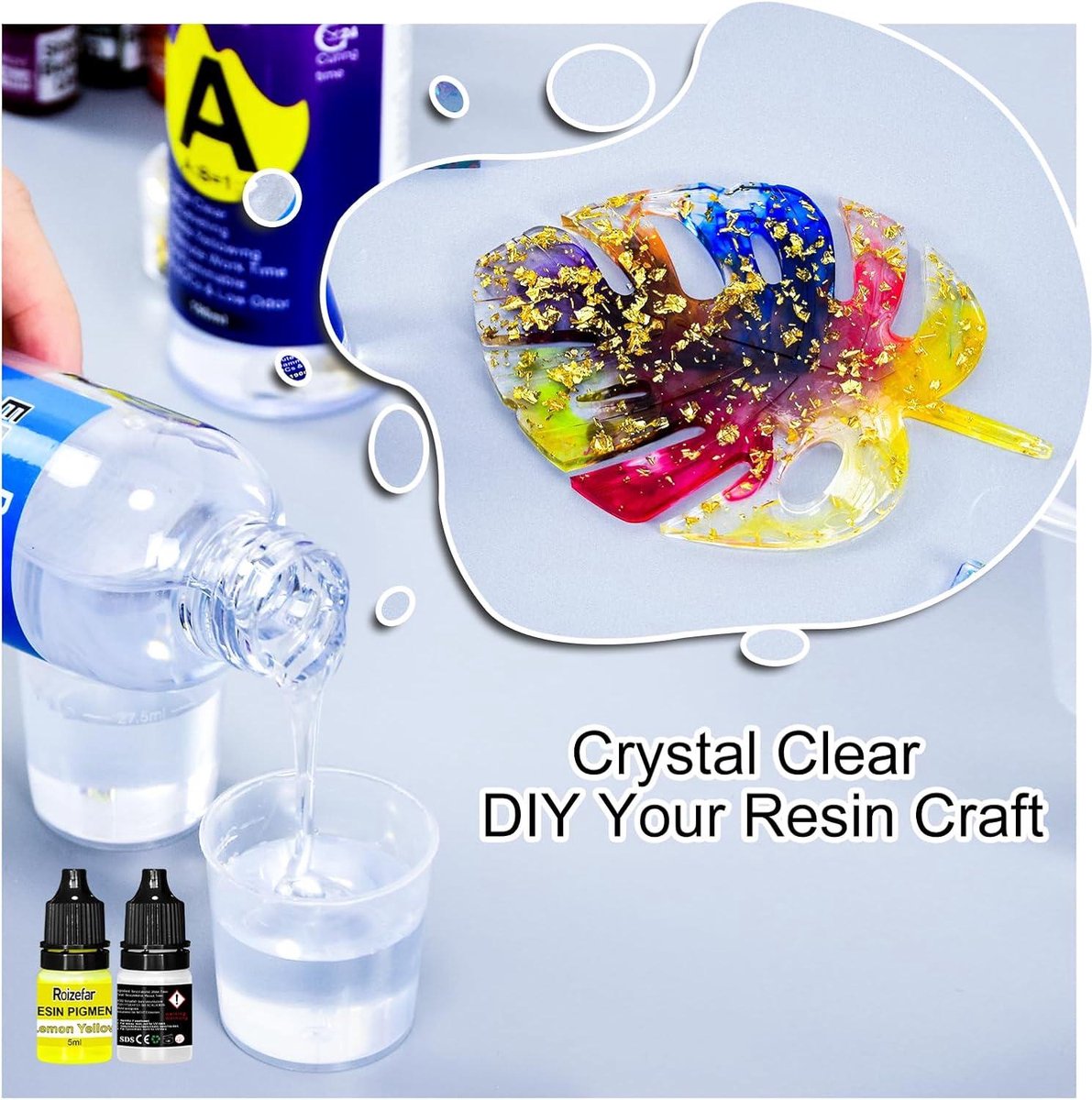 Roizefar Epoxyhars Kit - 380 Ml - Kristalhelder - Met 21 Mallen, Pigmenten, Folievlokken & Accessoires - Voor Sieraden En Kunst