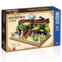Doos van de Zhe Gao "Train Coffee House" bouwset. Een tram café met bloemen, mensen en een kat.