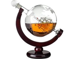 Whiskey karaf wereldbol opvallend vaderdagcadeau voor papa - whiskycadeaus voor mannen - cadeau-ideeën voor mannen - borreldecanter bourbon rum - 850 ml