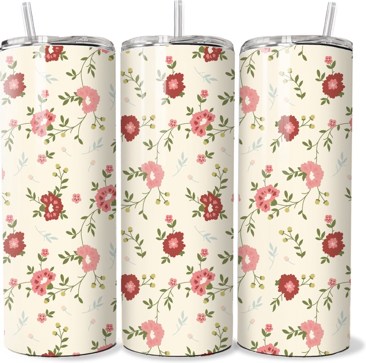 KadoDash - Tumbler - Drinkbeker - Isolatiebeker - Waterfles - Flowers - Bloemen