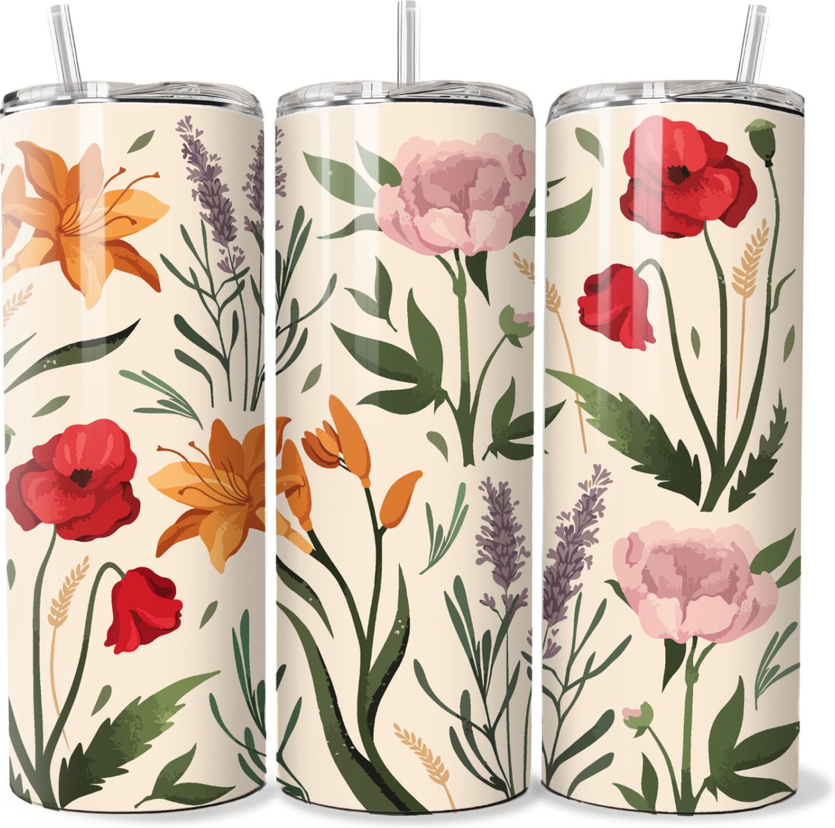 KadoDash - Tumbler - Drinkbeker - Isolatiebeker - Wild Flowers - Wilde bloemen