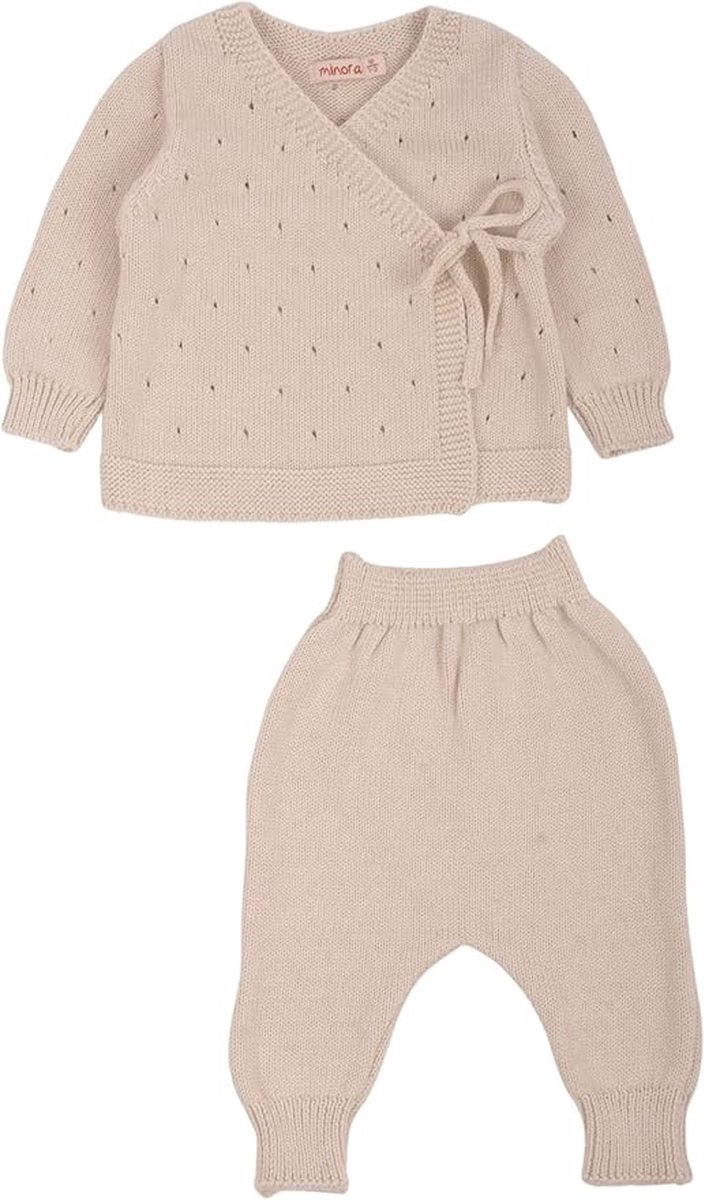 Minora Newborn Baby Kleding Set - Jongens en Meisjes - 2 Delig pakje - 9/12 Maanden- Kraamcadeau - Babyshower-Newborn overalls winter- Beige-Sinterklaas cadeautjes