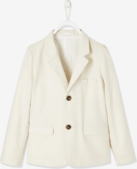 Veste Sans Manches Garçon Vertbaudet - Cérémonie Ou Casual - Mélange Lin/coton - Doublure Pois - Boutonnage Devant - Taille Ajustée - Pour Fêtes Ou Look Décontracté