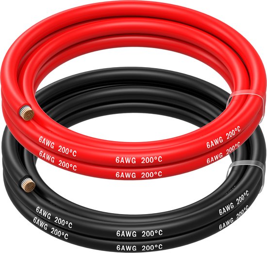 Foto: Mmobiel 6 awg siliconen elektrische draad 6 gauge 13 3mm vertinde koperkabel 2 aparte draden rood zwart elk 1 5 m voor koelkasten airconditioners autobatterijen lasbatterijen