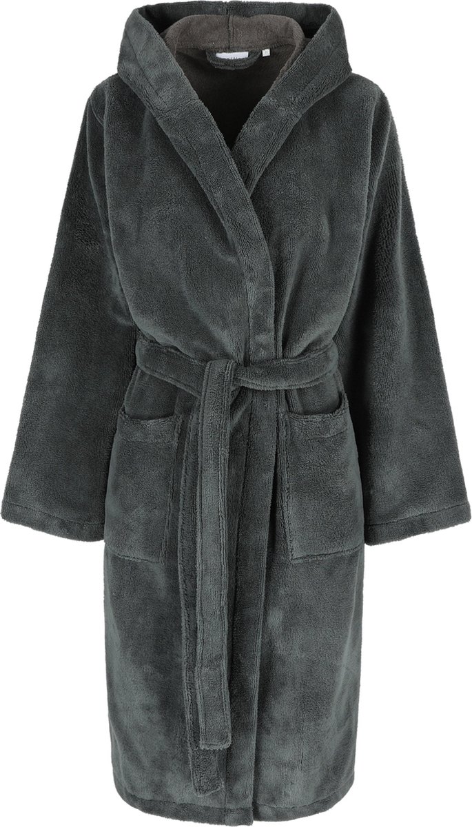 Casilin - Badjas Teddy voor Dames en Heren - Maat L - Voor Volwassen - Met capuchon - Badstof, Fleece, Katoen - Absorberend - Wasmachinebestendig - Donkergrijs