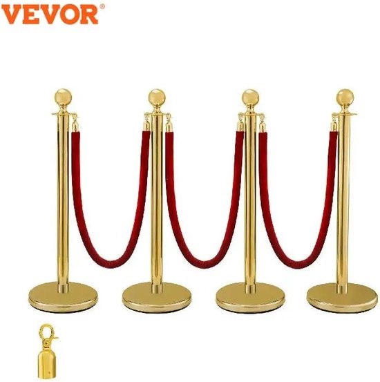 Foto: Staanderpalen barri res voor menigte controle crowd control stanchion goud 4x37 8 pak 3 touwen goud duurzaam speciale koop