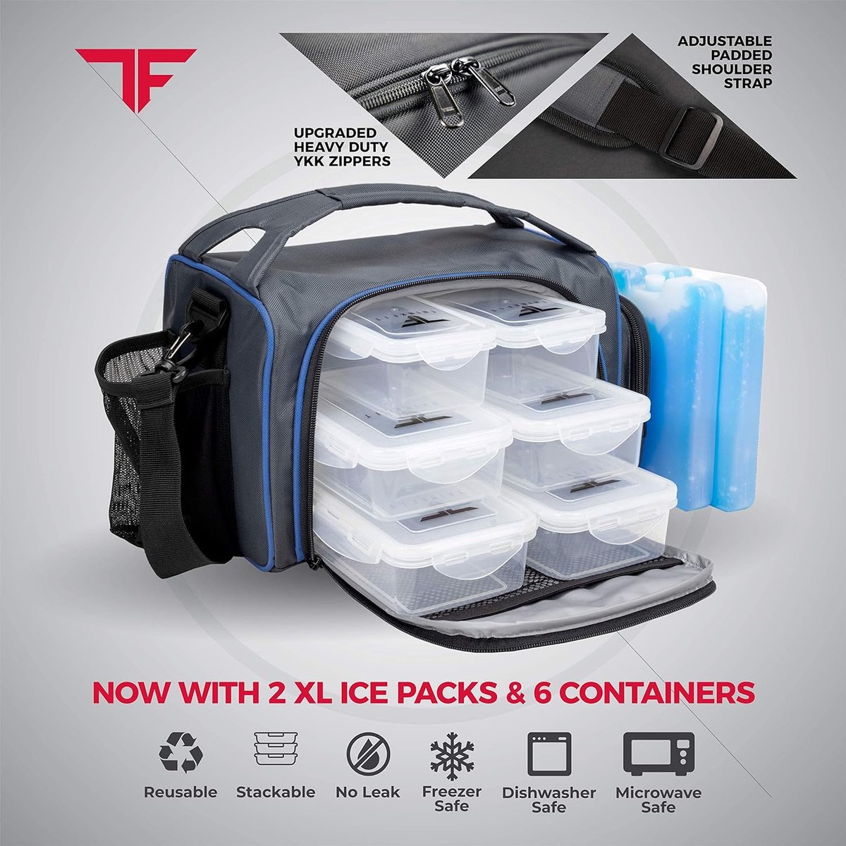 Geïsoleerde Maaltijd Prep Tas / Meal Prep Bag met 6 Voeding Portie Controlebakjes