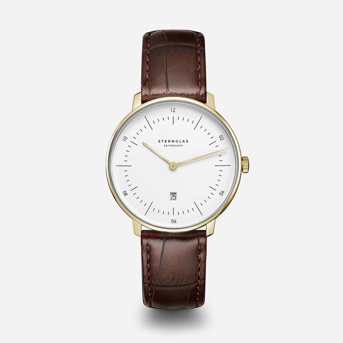 Sternglas S01-ND02-NB01 NAOS XS Heren Horloge - Saffierglas - Staal-Leer - Bruin-Goudkleurig - Ø 33 mm - Quartz - Gesp - 5 ATM (douchen)