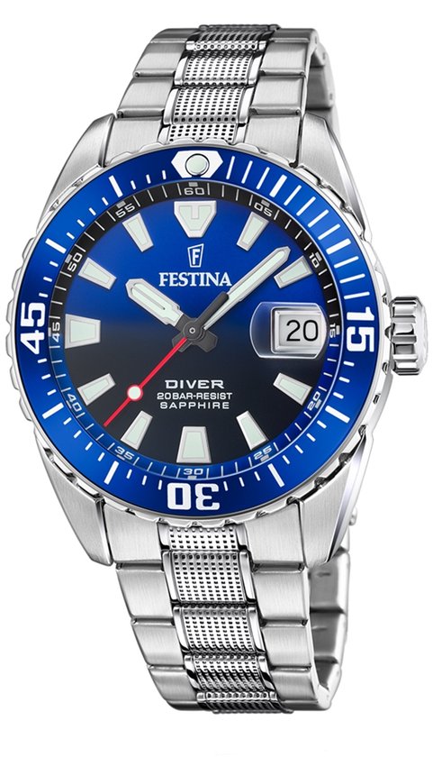 Festina F20669 1 Heren Horloge Mineraalglas Roestvrijstaal Staal Zilverkleurig . bol