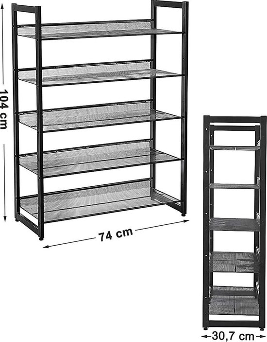 MIRA Home - Schoenenrek- Schoenenkast - Zwart - metaal - 30,7x74x104