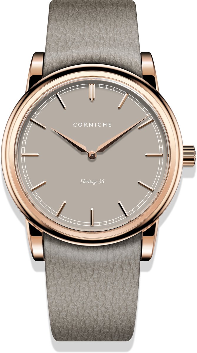 Corniche Heritage 36 C50294 Dames Horloge - Saffierglas - Roestvrijstaal-Leer - Rosé goudkleurig-Taupe - Ø 36 mm - Quartz - Vouw-Vlindersluiting