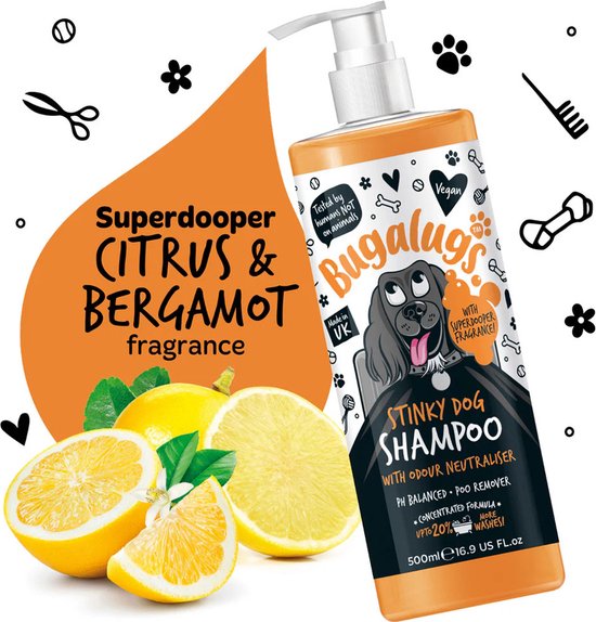 Bugalugs - Shampoo voor stinkende honden met geurneutralisator - Alle vachttypes - Fles met pompje - Vegan - 500 ml
