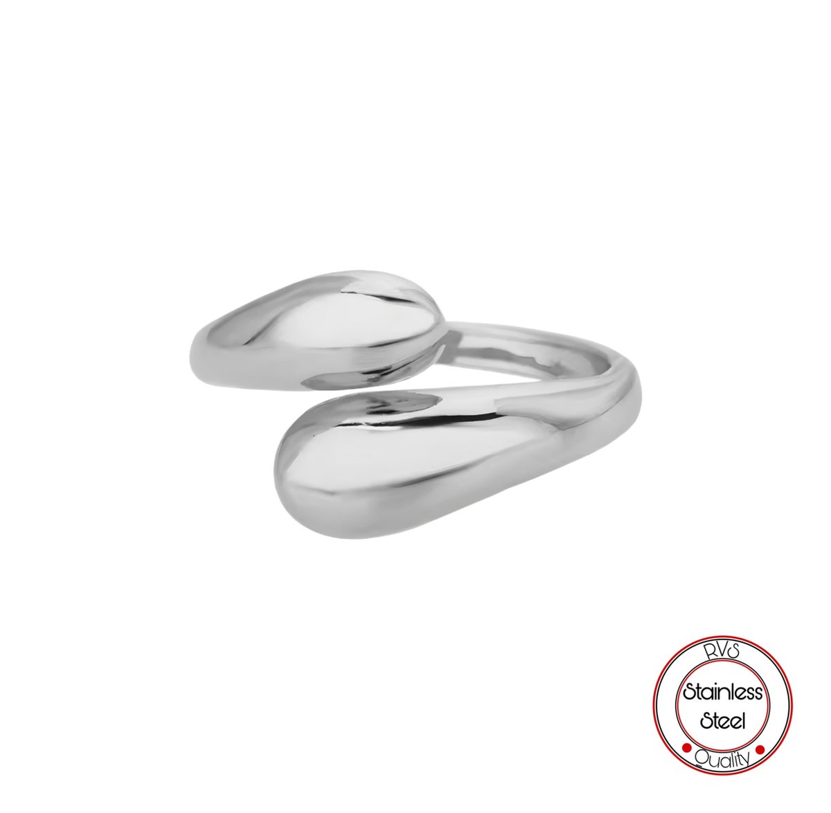 Borasi Druppel Ring Zilverkleurig | Roestvrij Staal | Dames Sieraden | Verstelbaar | Dames Ringen |