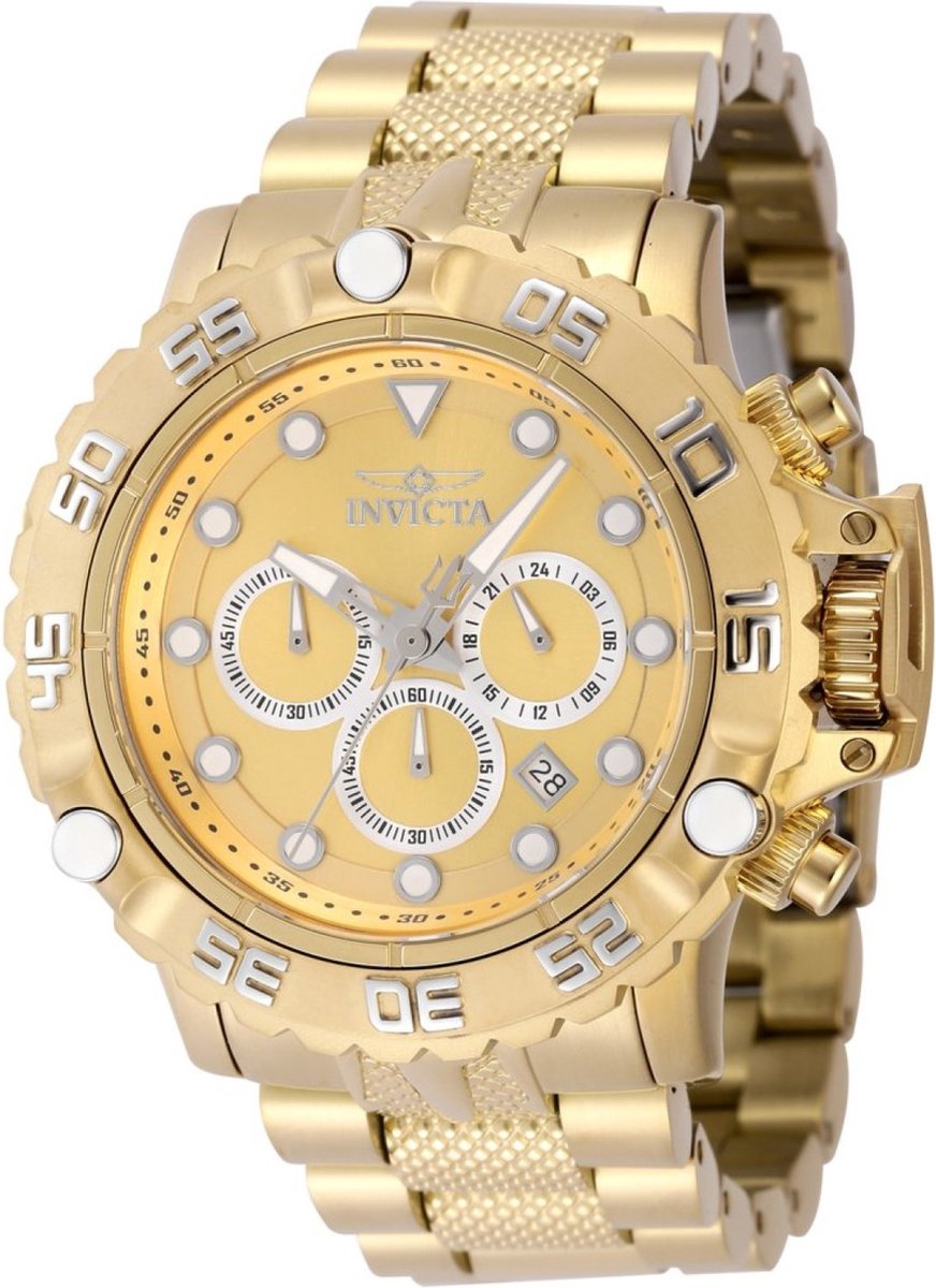 Invicta Subaqua - Poseidon 47184 Heren Horloge - Waterdicht - Analoog - Quartz Uurwerk - Roestvrij Staal met gouden Wijzerplaat - 55mm