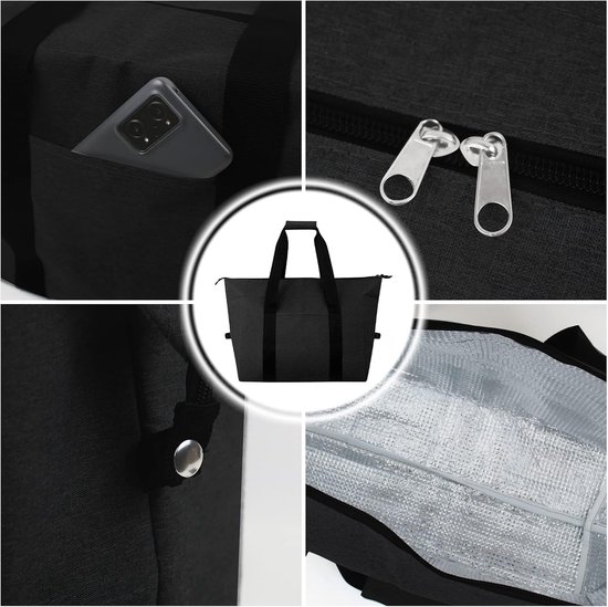Koeltassen - Lunchtas - Opvouwbare Koeltas - 20 L - 30x27x19 Cm - Isolatie - 300D Oxford-Doek - Handvat Riem - Koeltas - Lunch Bag - GeïSoleerde Koeltas - Picknicktas - Koeltas Lunch - Handtas - Boodschappentas - Zwart - Duurzaam van KOEL — afbeelding 5