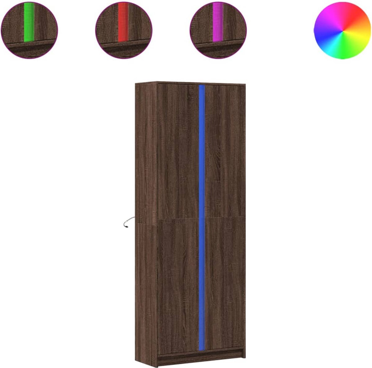 Hoge kast met LED 41,5x32,5x200 cm bewerkt hout wit