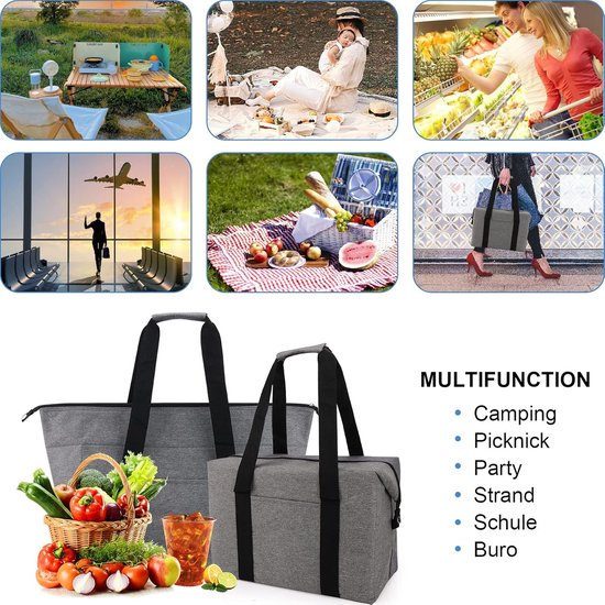 Koeltassen - Lunchtas - Opvouwbare Koeltas - 20 L - 30x27x19 Cm - Isolatie - 300D Oxford-Doek - Handvat Riem - Koeltas - Lunch Bag - GeïSoleerde Koeltas - Picknicktas - Koeltas Lunch - Handtas - Boodschappentas - Grijs - Duurzaam van KOEL — afbeelding 5