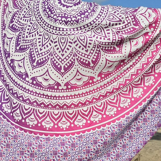 XXL strandlaken -EXTRA groot strandkleed - Picknick kleed - 100% Duurzaam katoen - Paars/Roze/wit - Mandala doek