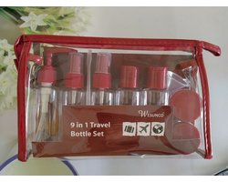 Reisflesjes Handbagage 9-delig - Reisaccessoires - Reisflacons - Cosmetica Potjes - Reis Flesjes - Reisverpakking - Reisset -Bouteilles de voyage - bourgogne