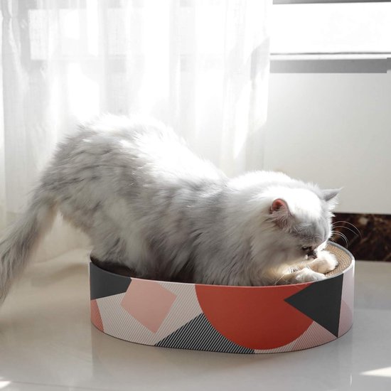 ScratchMe Kattenkrabpaal loungebed, ronde vorm kattenkrabber kartonnen bordpads met kattenkruid, duurzaam recyclekussen speelgoed voorkomt beschadiging van meubels, bruin