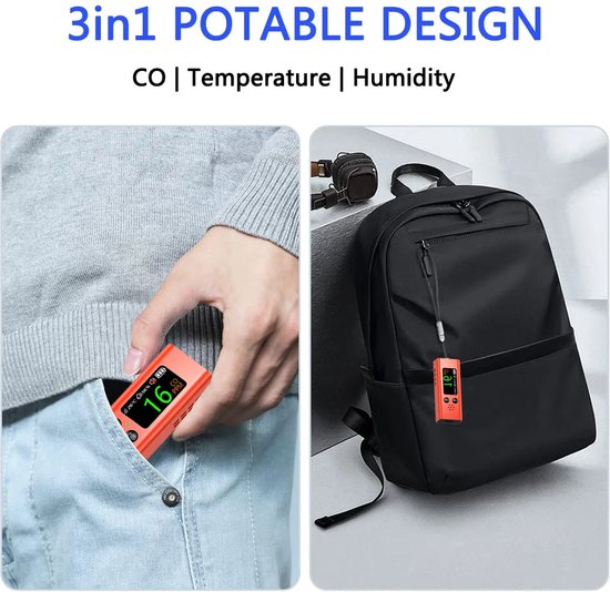 2025 Nieuwe 3-in-1 Draagbare Koolmonoxidemeter – Mini Accurately Herlaadbare CO-, Temperatuur- en Vochtigheidsdetector Met Sterke Alarm | CO Detector, Reis Koolmonoxidemeter, Temperatuurmeter, Vochtigheidsmeter, Veiligheidsalarm, Koolmonoxide Waarsch