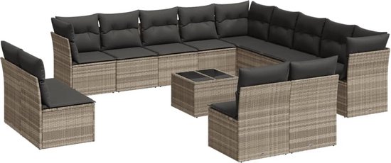 Foto: Vidaxl 14 delige loungeset met kussens poly rattan lichtgrijs