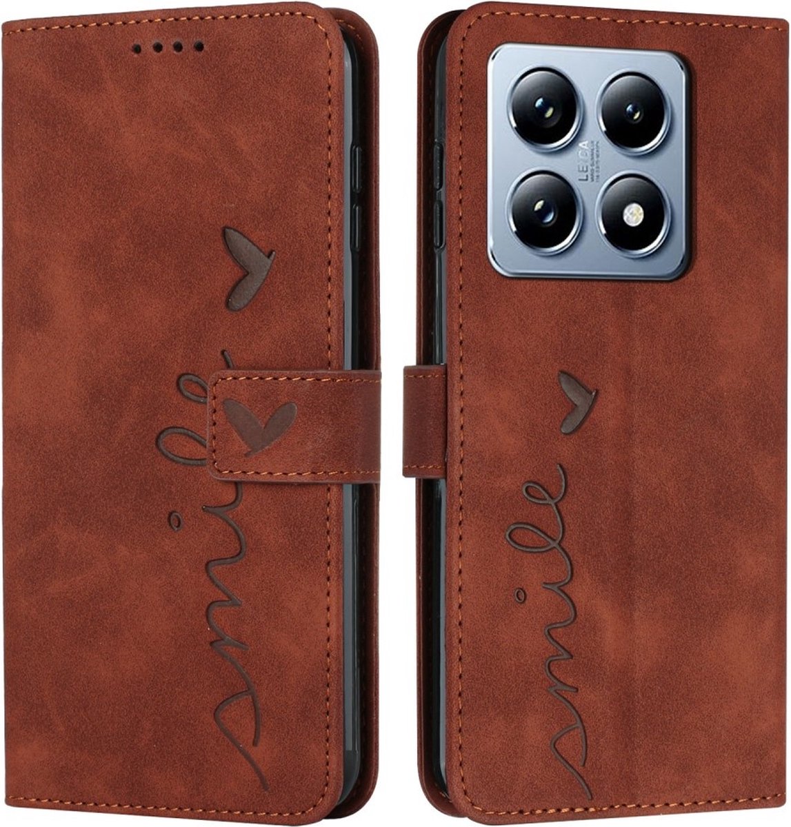 Coverup Hoesje - Geschikt voor Xiaomi 14T Hoesje - Coverup Smile Book Case - Bruin