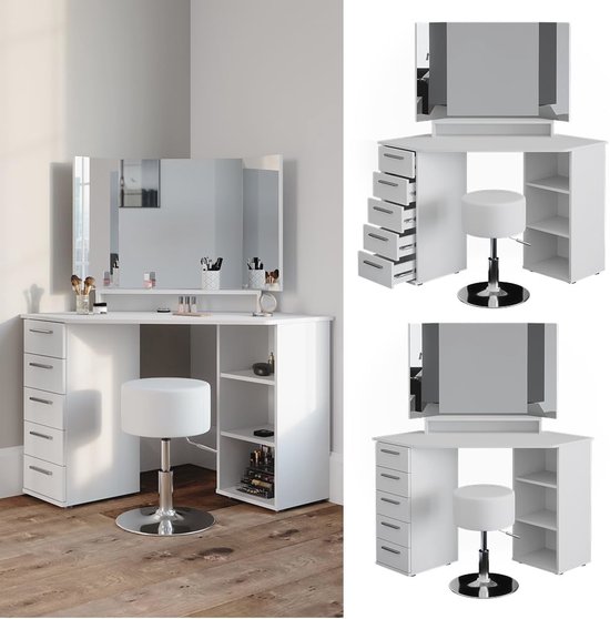 Hoek kaptafel Arielle Wit 110 cm Vicco | Wit | Kaptafel spiegel