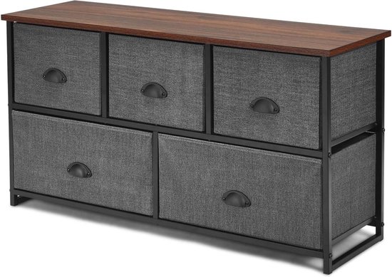 Commode, Opbergkast Met 4 Stoffen Laden, Metalen Frame, Hoog En