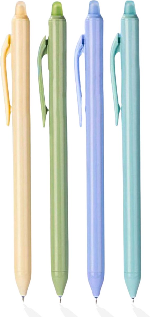 Ainy - Monochrome Uitwisbare Pen - set van 4 blauwe uitgumbare pennen voor in je etui - stijlvol balpen / balpennen voor college en werkomgeving