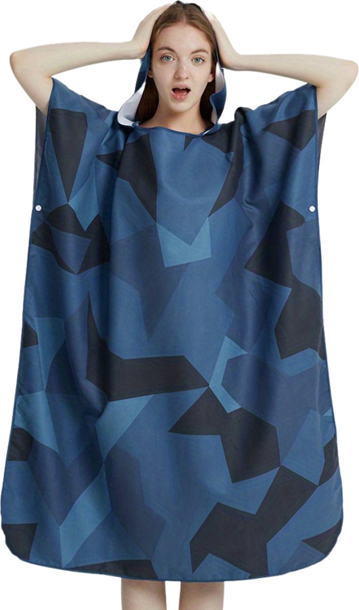 Bovista Surf Poncho Voor Volwassenen - Omkleed Handdoek Zacht - Dames & Heren - Blauw