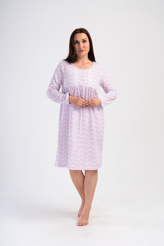 Vienetta - Grote Maten Dames Nachthemd, Lange Mouwen, Roze - 1XL
