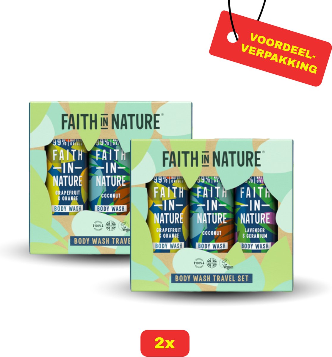 Goedkoopste 2X -Faith In Nature Body Wash Geschenkset - Voordeelverpakking!