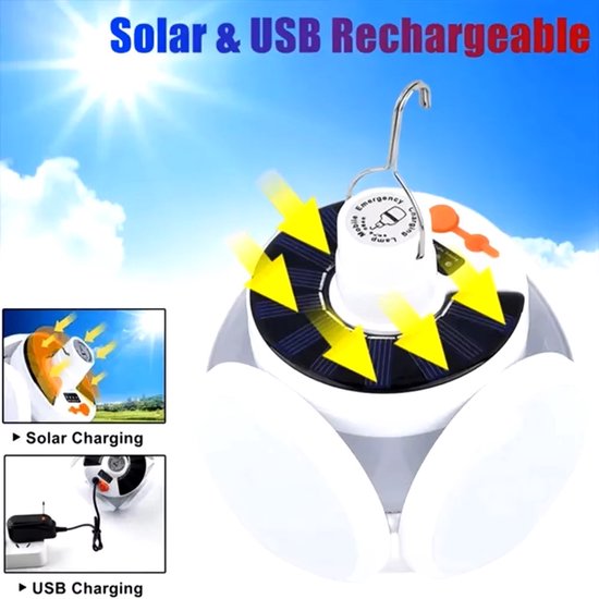 Solar Outdoor Opvouwbaar Licht Draagbare Usb Oplaadbare Led Lamp Zoeklicht Camping Zaklamp Noodlamp Voor Stroomuitval van Merkloos — afbeelding 5