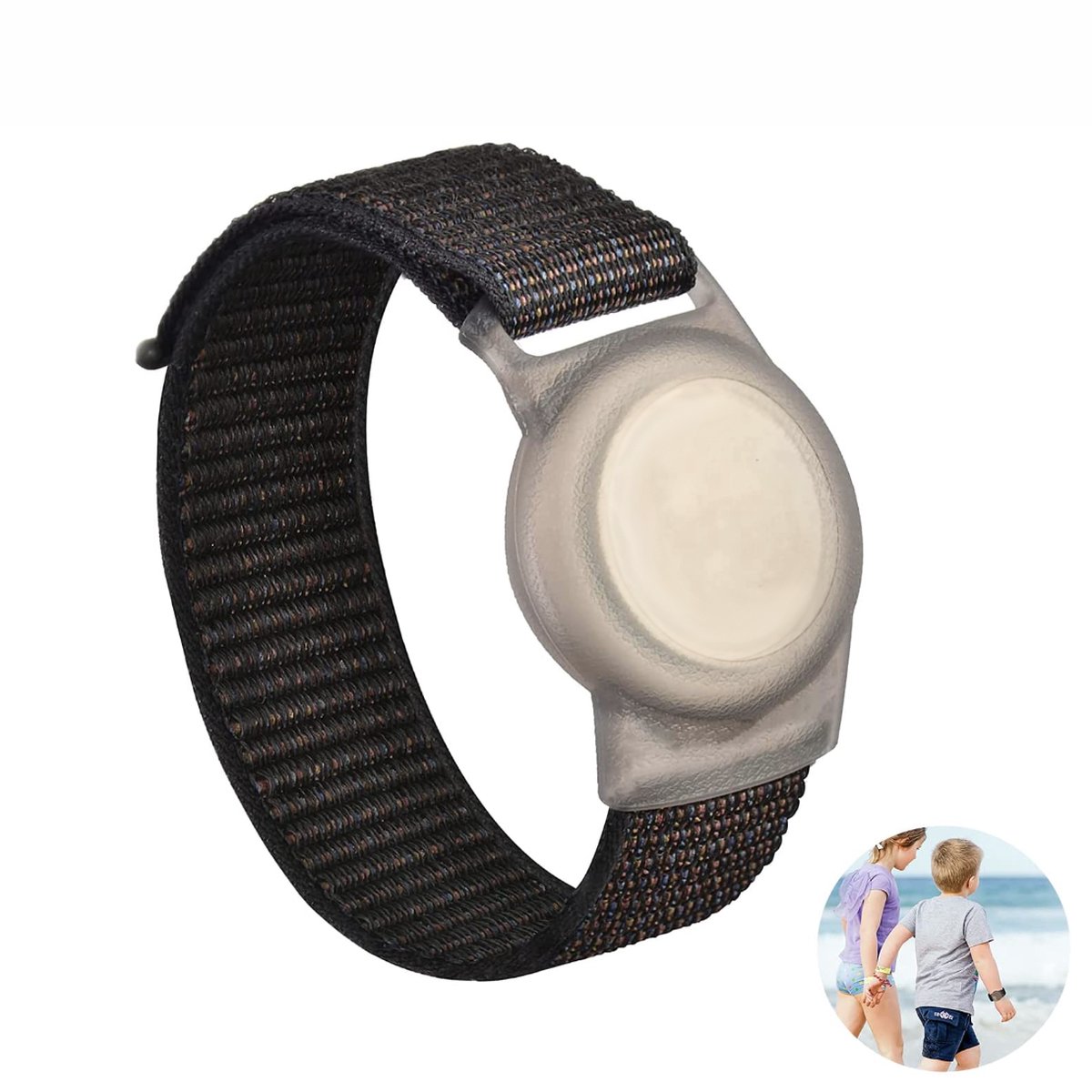 Consumerce® Nylon Armband Geschikt voor AirTag met Klittenband Sluiting - Zwart - Kind Polsband - Kids GPS Horloge - Peuter - Tracker - Ouderen - Kinderhorloge - Kinderen - Volgsysteem - Trackers Armbanden