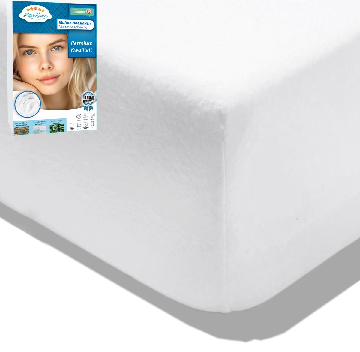 Molton Hoeslaken - 160x220 - Hoogwaardige Matrasbescherming & Comfort | LitaLente - Rondom Elastiek - Matras Beschermer Molton/Matrasbeschermer - Zacht & Vormvast – Premium Katoenmix - hoekhoogte van 30 cm - perfecte pasvorm - hoogkwaliteit molton