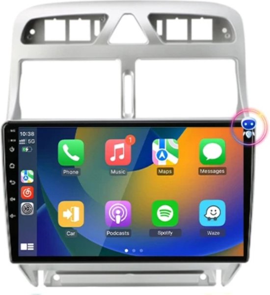 Autoradio Android 9" Pour Peugeot 307 (2002-2013) Avec CarPlay Sans Fil & Android Auto - Écran Tactile IPS, Bluetooth 5.0, GPS, Caméra De Recul, WiFi