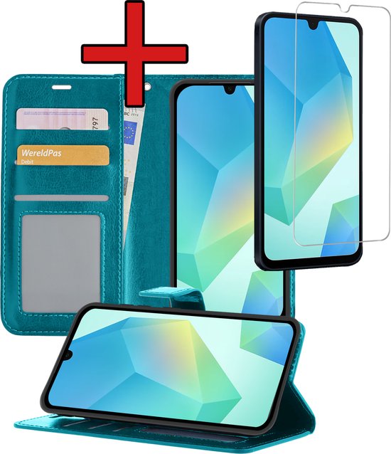 Étui adapté pour Samsung A16 Case Book Case Cover Wallet Cover Wallet Case avec protecteur d'écran - Étui adapté pour Samsung Galaxy A16 Cover Bookcase Case - Turquoise