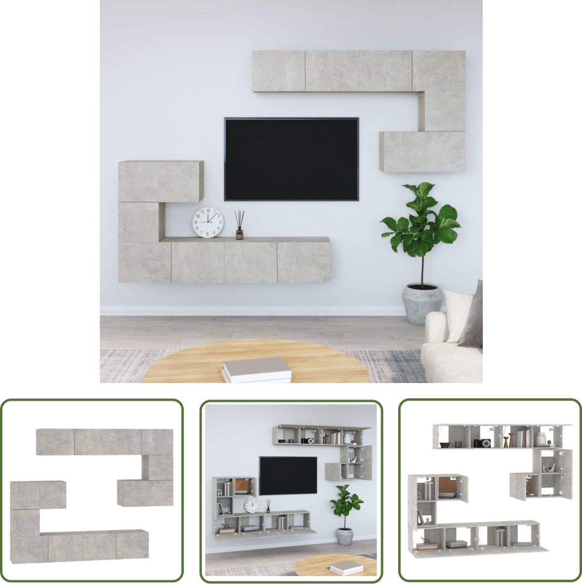 vidaXL Wandmeubel - TV Meubel - Tv-wandmeubel bewerkt hout betongrijs - Houten Kast - Beton Grijs - Opbergkast