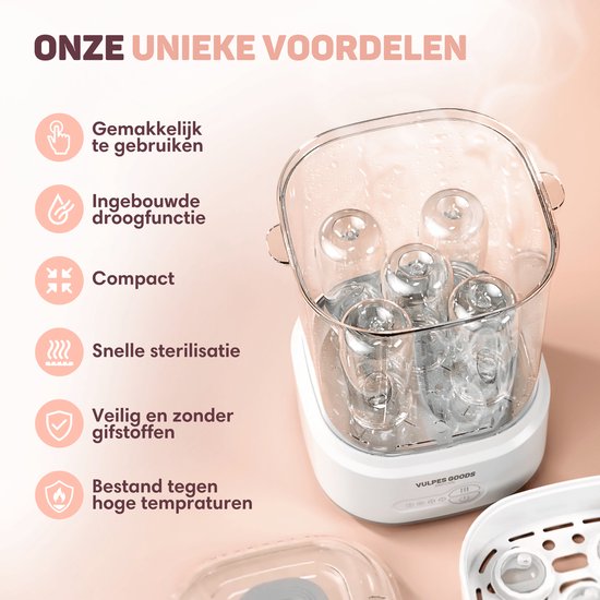 Vulpes Goods® BabyCare - 5-in-1 Flessen Sterilisator Elektrisch - Stoomsterilisator met Droogfunctie - Fles Sterilisator PRO - Incl. Schoonmaakset van Vulpes Goods® — afbeelding 5