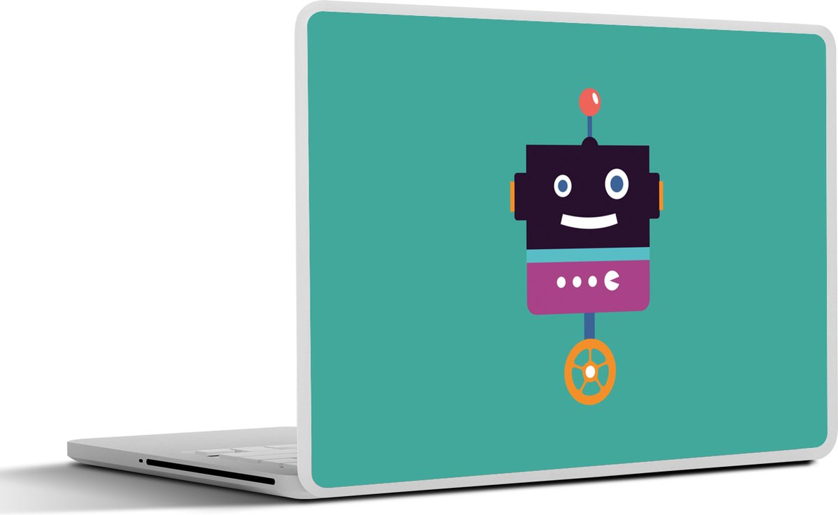 Laptop sticker - 17.3 inch - Robot - Wiel - Paars - Groen - Jongens - Kids - 40x30cm - Laptopstickers - Laptop skin - Cover