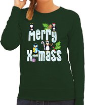 Bellatio Decorations Wrong Pull de Noël pour femme - Merry X-Mass - vert - Pingouin de Noël - mignon XL