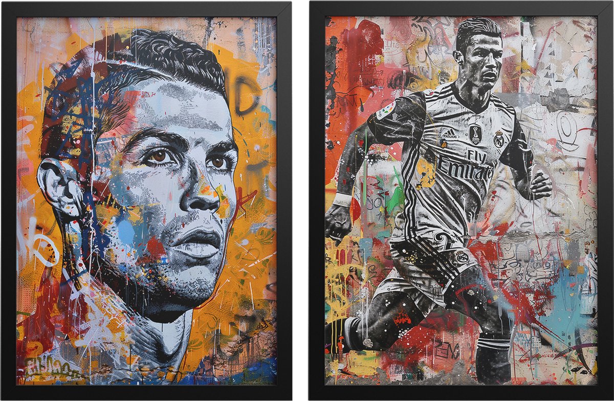 Kleurmedia Cristiano Ronaldo Art Collection - 2 Stuks - 43x61cm - Geschikt om in te lijsten - 2 Luik - Voetbal Poster- Bekende voetballer - Sport - Cadeau - posters (A2+ formaat) Christano Ronaldo Posters