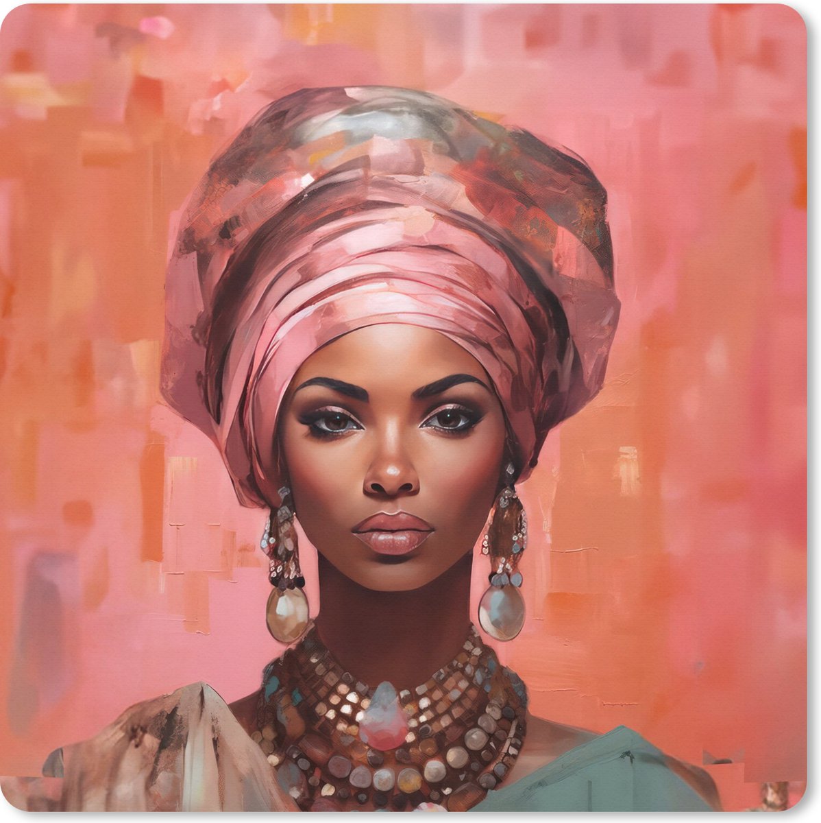 Muismat XXL 40x40 cm - Bureau onderlegger - Bureau mat Kunst - Vrouw - Roze - Sieraden - Portret - Bureaumat - Gaming mousepad xl - Bureaulegger groot - Computer deskmat