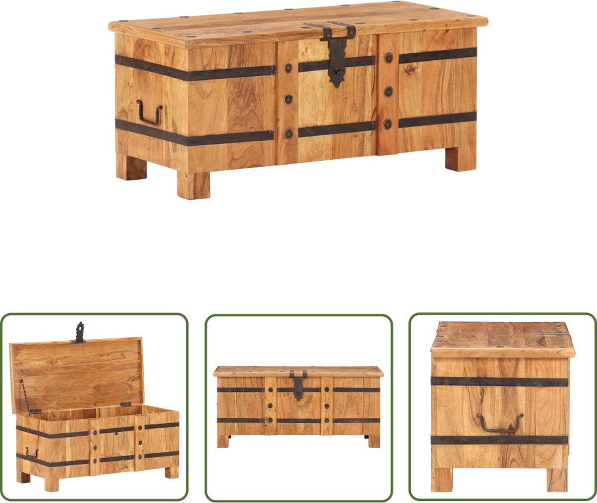 The Living Store Houten Kist - Opbergbox - 90 x 40 x 40 cm - Massief Acaciahout - Natuurlijke Afwerking