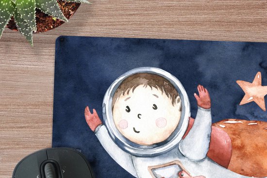 Muismat XXL 50x50 cm - Bureau onderlegger - Bureau mat Ruimte - Maan - Raket - Jongens - Meiden - Kinderen - Bureaumat - Gaming mousepad xl - Bureaulegger groot - Computer deskmat